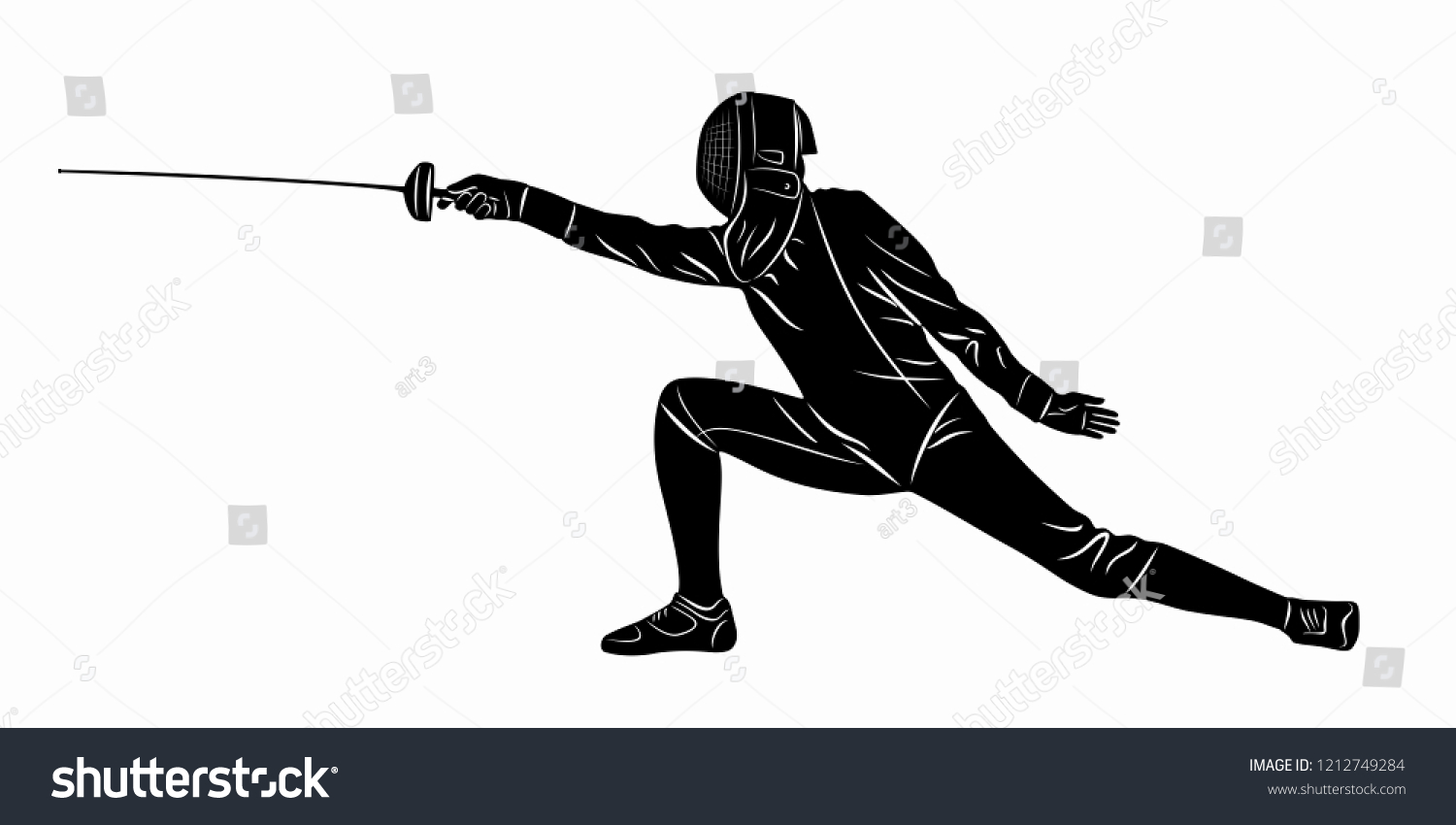 Isolated Illustration Fencer Black White Drawing Stock Vector (Royalty ...