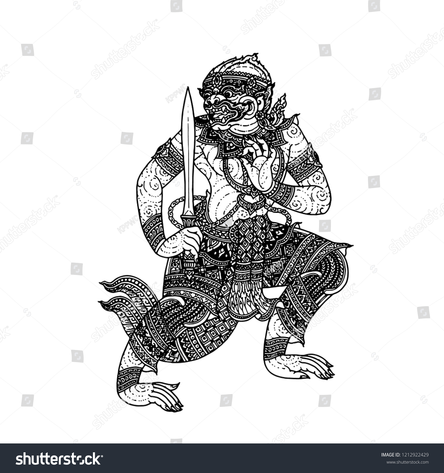 Thai Monkey Vector Line Thai Thailand Stock Vector (Royalty Free ...