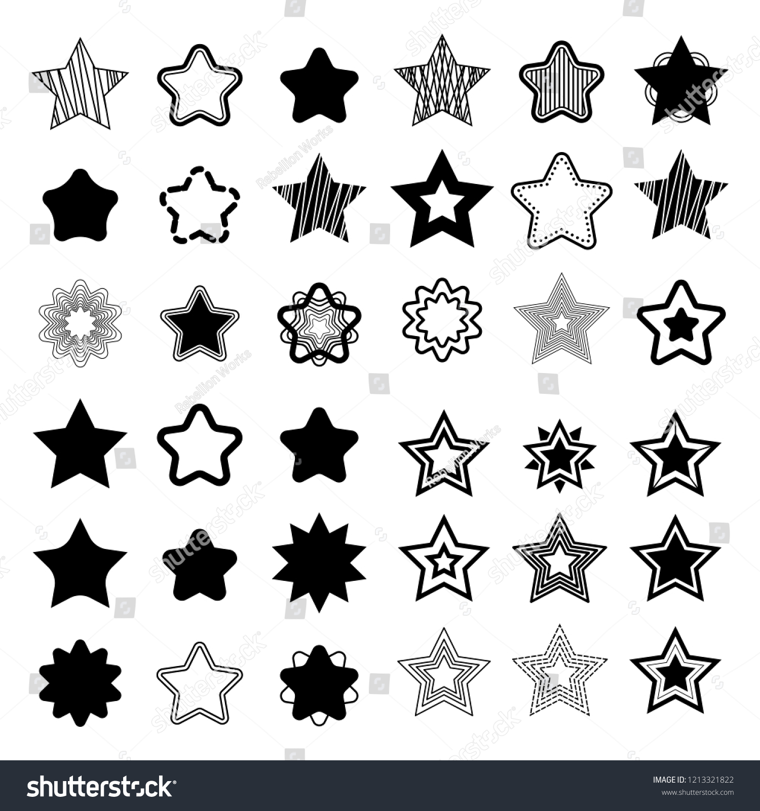 Set Black Vector Stars On White Stock Vector (Royalty Free) 1213321822 ...