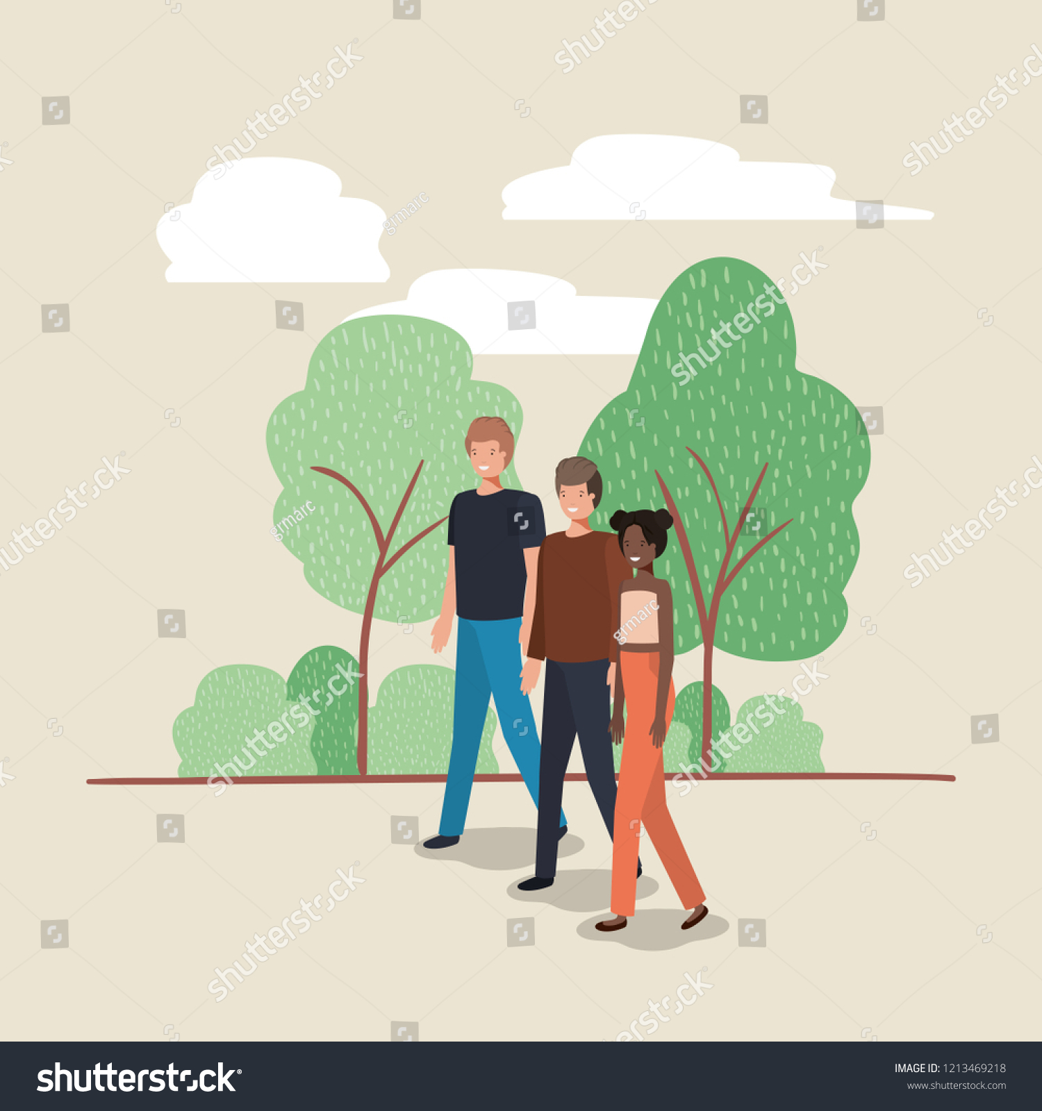 Young People Walking On Park Characters Stock Vector (Royalty Free ...