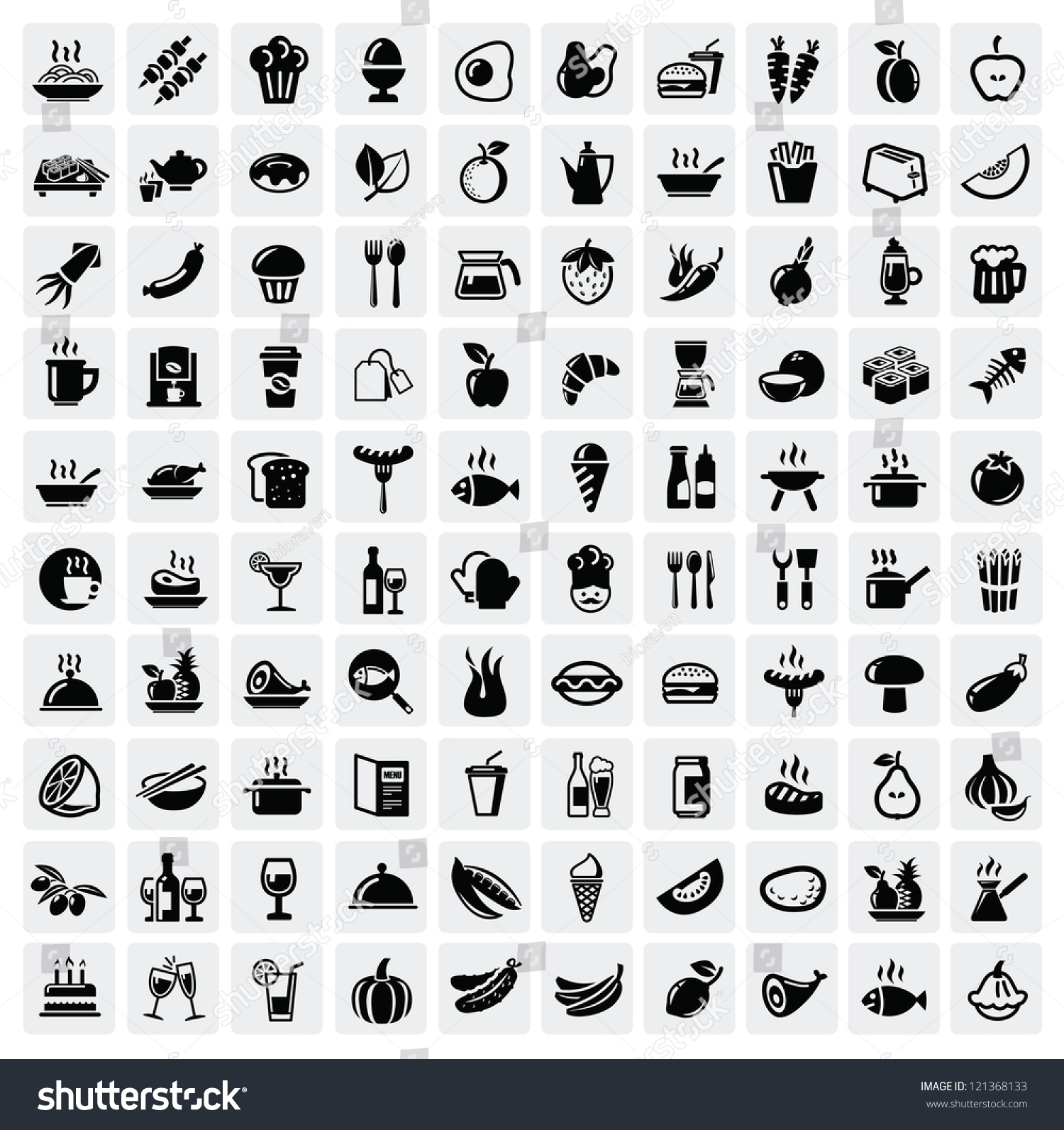 Vector Black Food Icons Set On Stock Vector (royalty Free) 121368133 