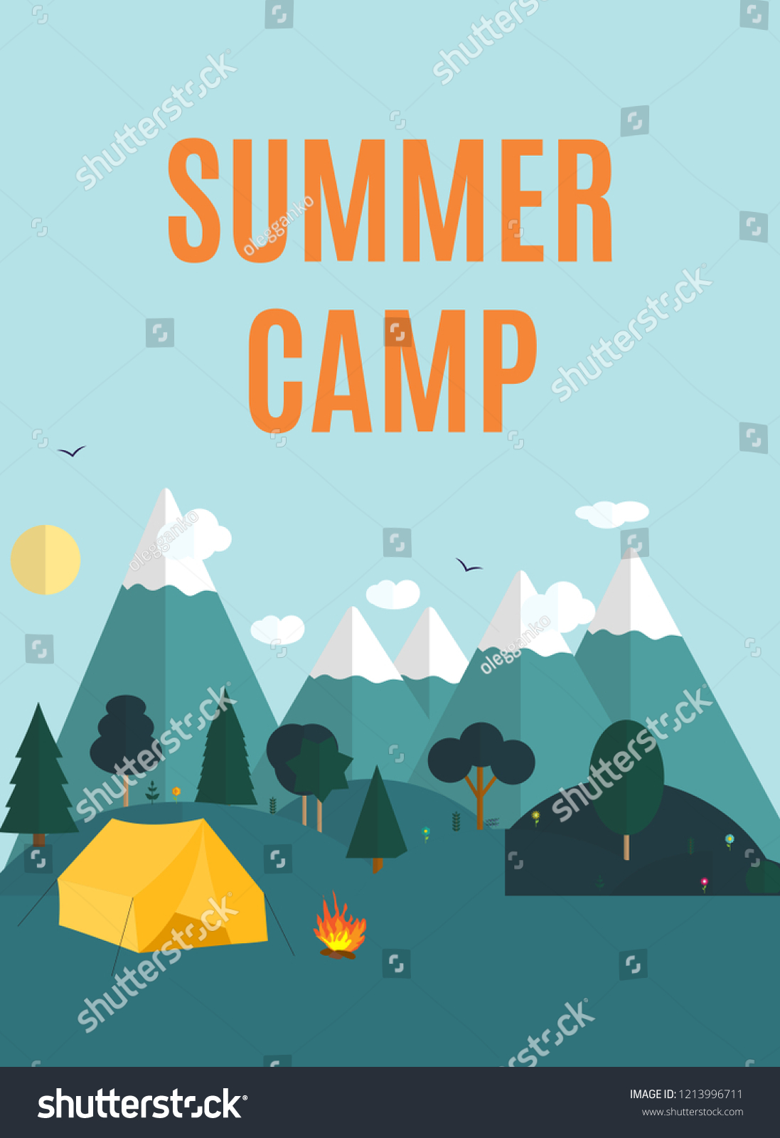 Summer Camping Nature Background Modern Flat Stock Vector (Royalty Free ...