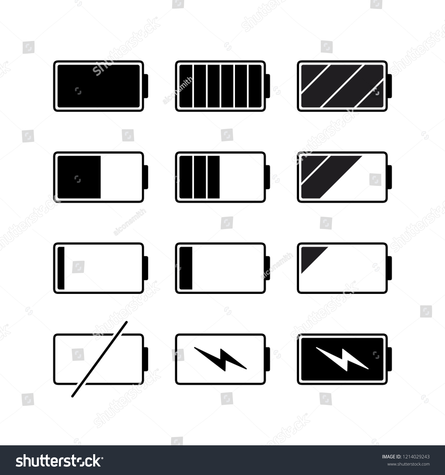 Black Outline Battery Charge Indicator Icons Stock Vector (Royalty Free ...