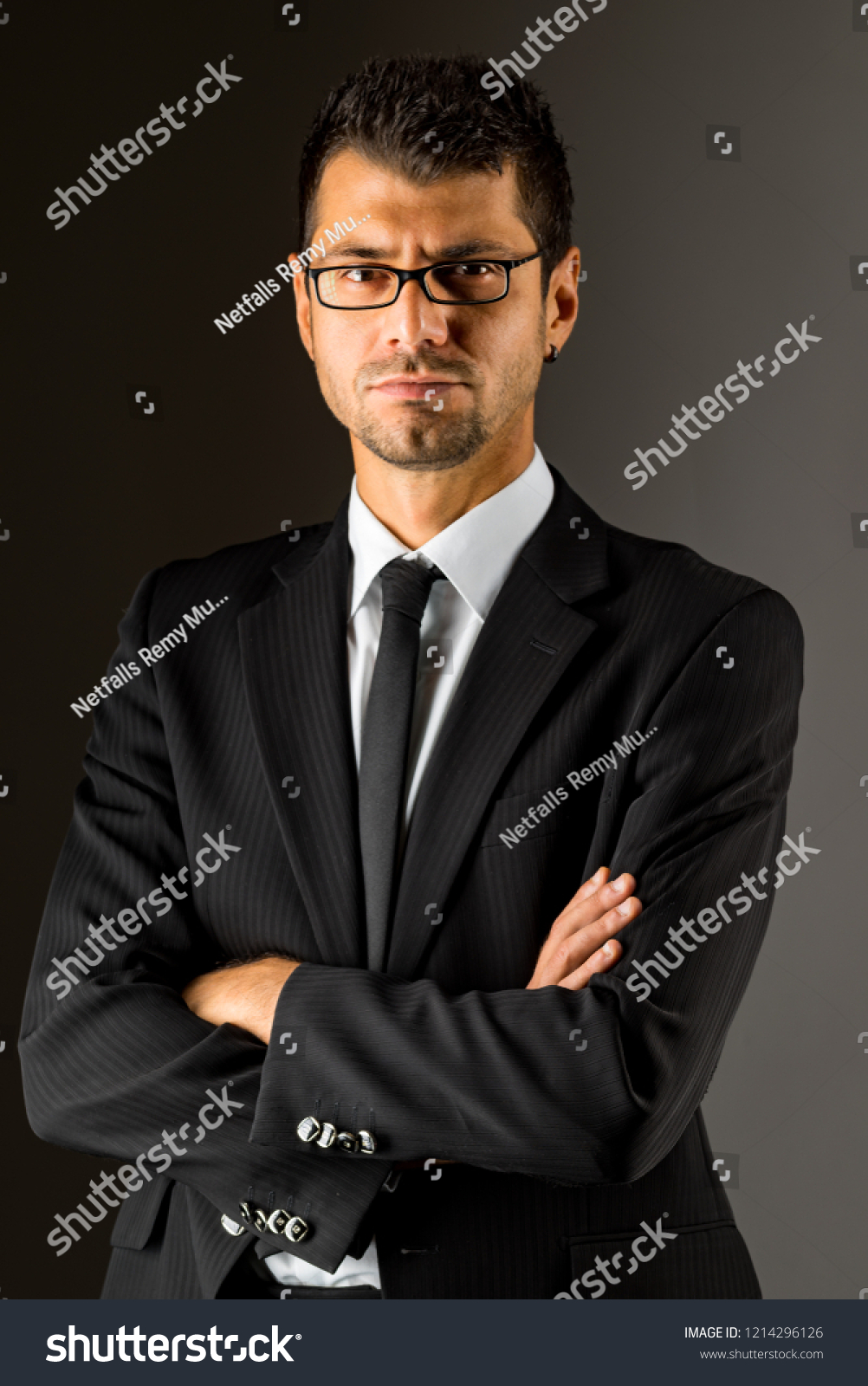 Serious Man Black Suit Dark Background Stock Photo 1214296126 ...