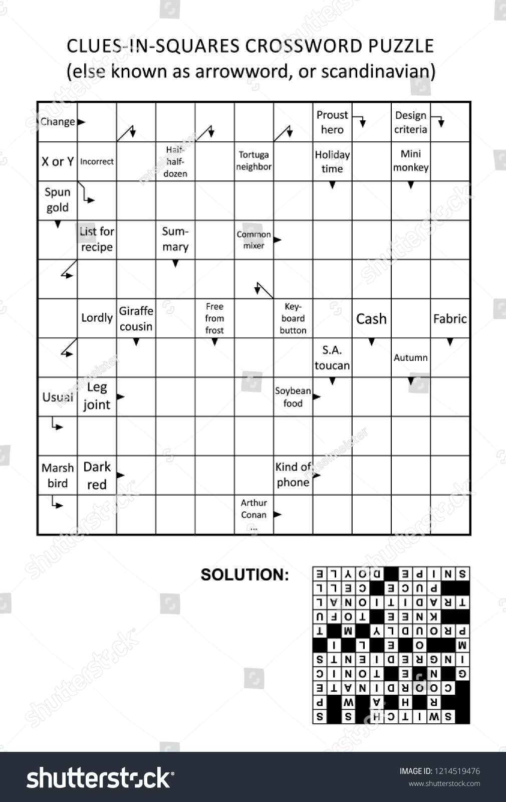 Cluesinsquares Crossword Puzzle Arrow Word Puzzle Stock Illustration
