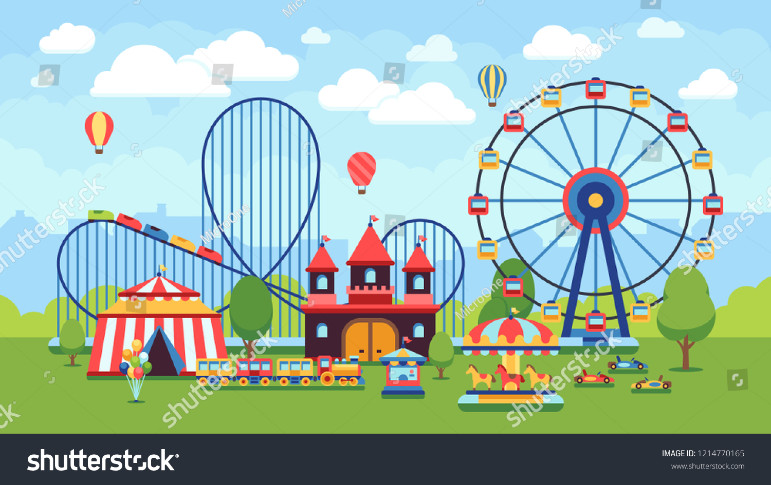 Cartoon Amusement Park Circus Carousels Roller Stock Illustration ...