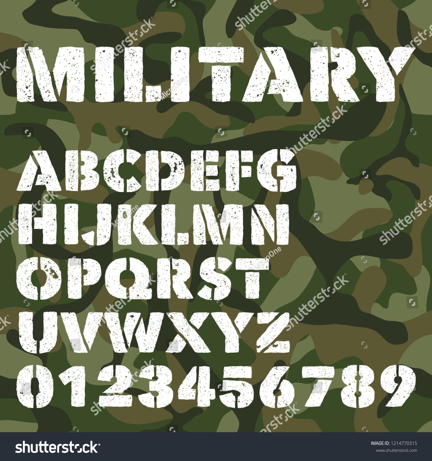 Old Military Alphabet Bold Letters Numbers Stock Illustration ...