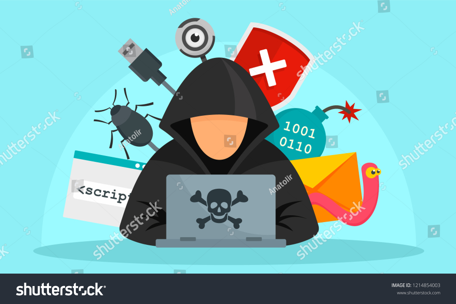 Hacker Activity Concept Background Flat Illustration Stock Vector ...