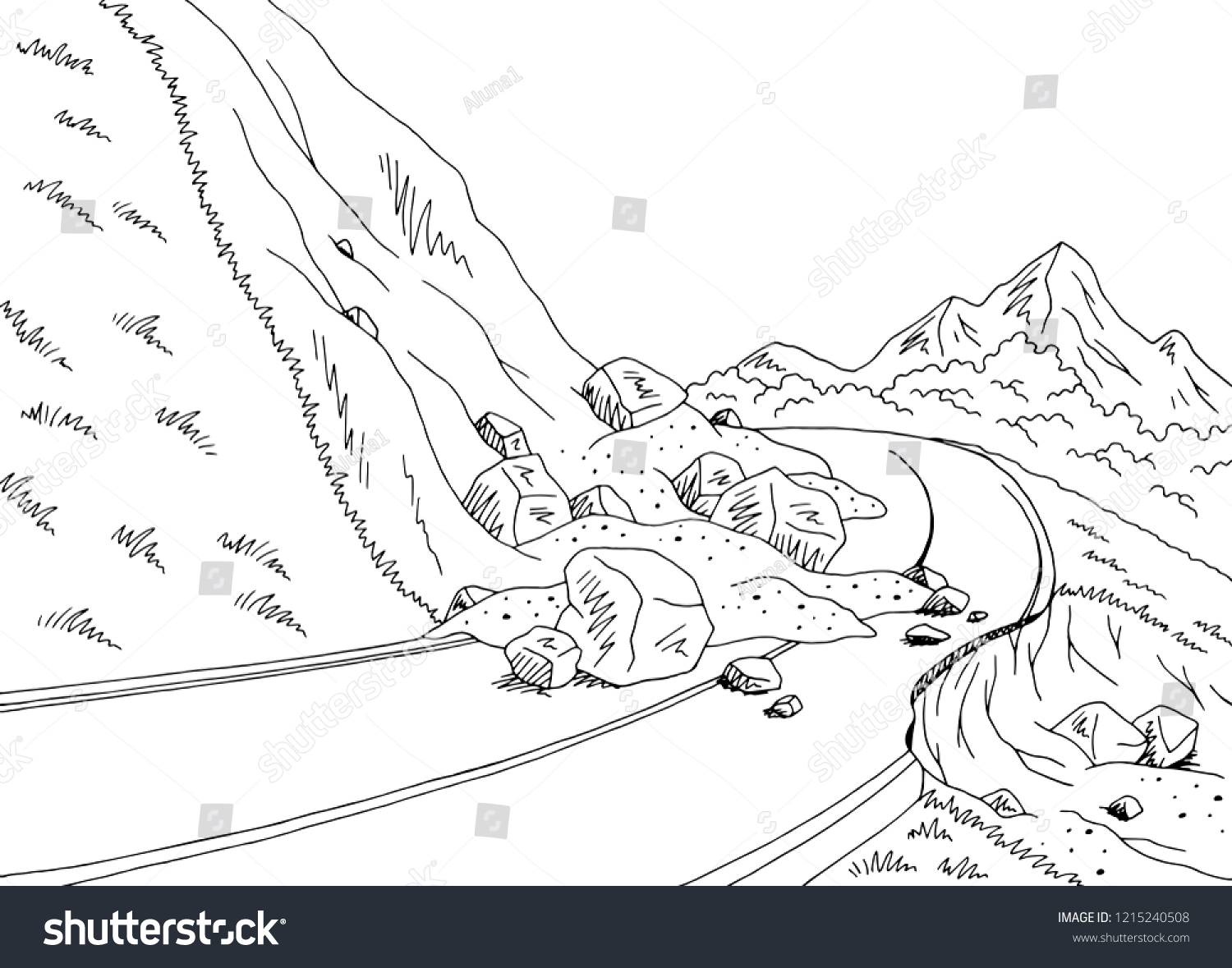 Landslide Graphic Black White Mountains Landscape Stock Vector (Royalty ...