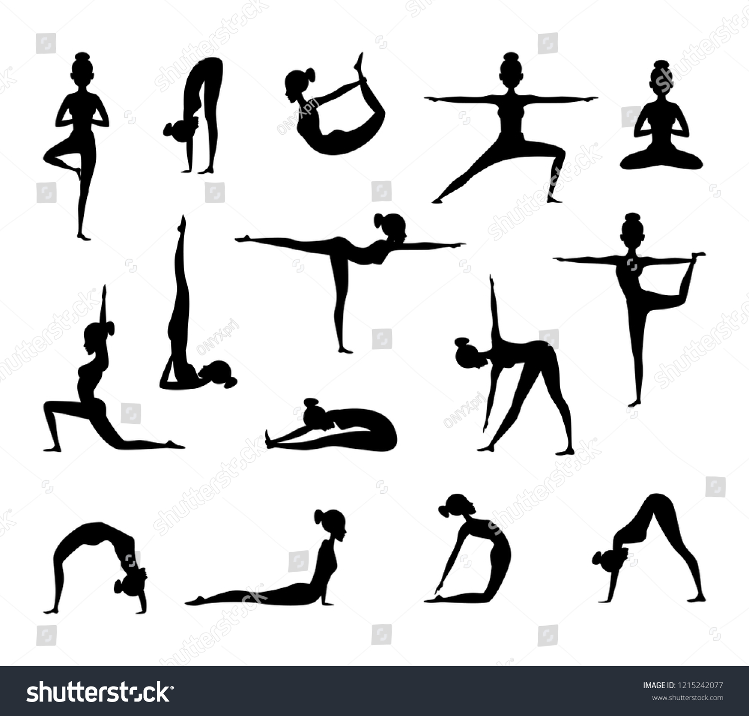 Silhouette Female Wich Making Yoga Collection Stock Illustration ...