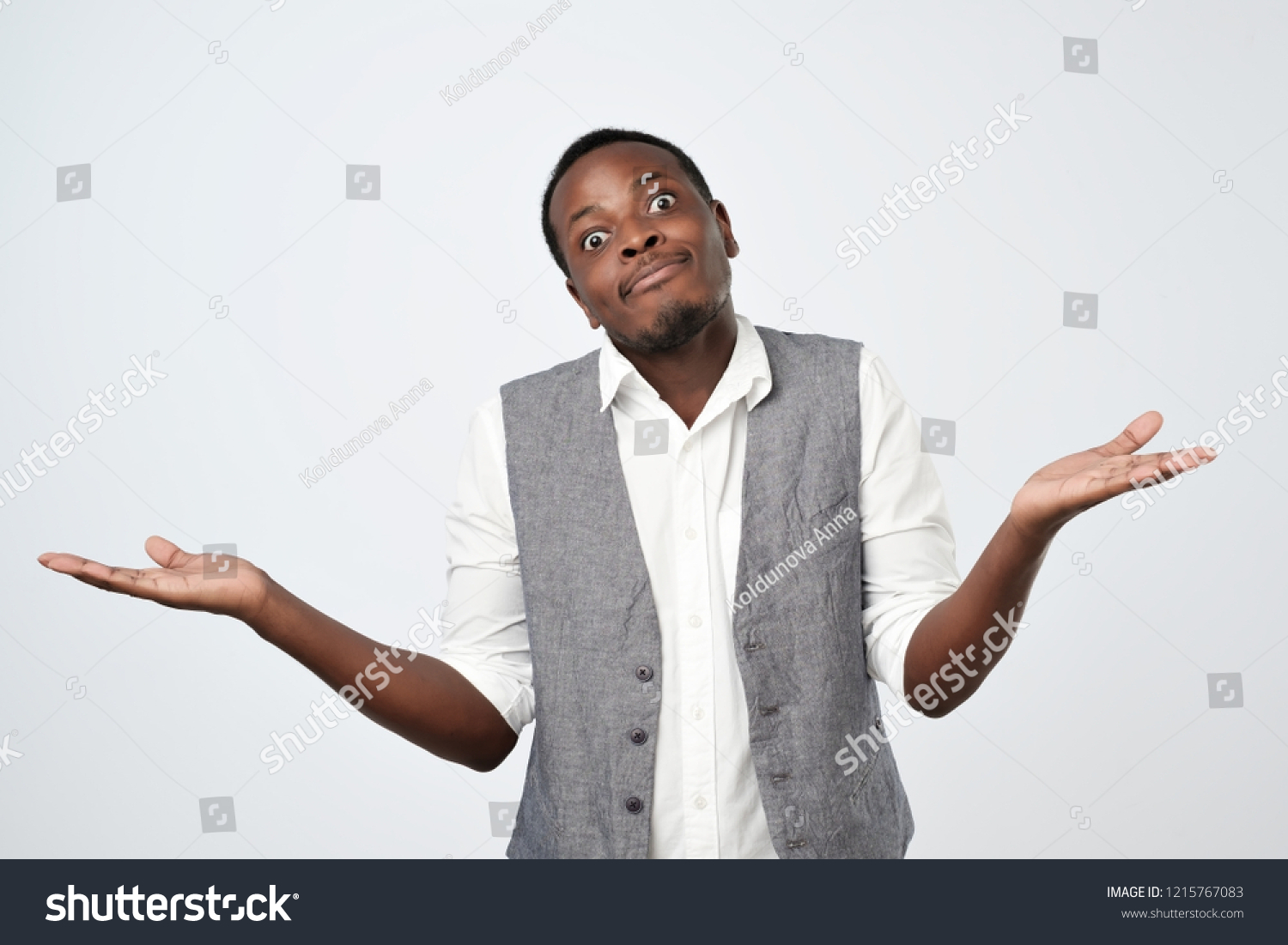 Doubtful African Man White Shirt Waistcoat Stock Photo 1215767083 ...