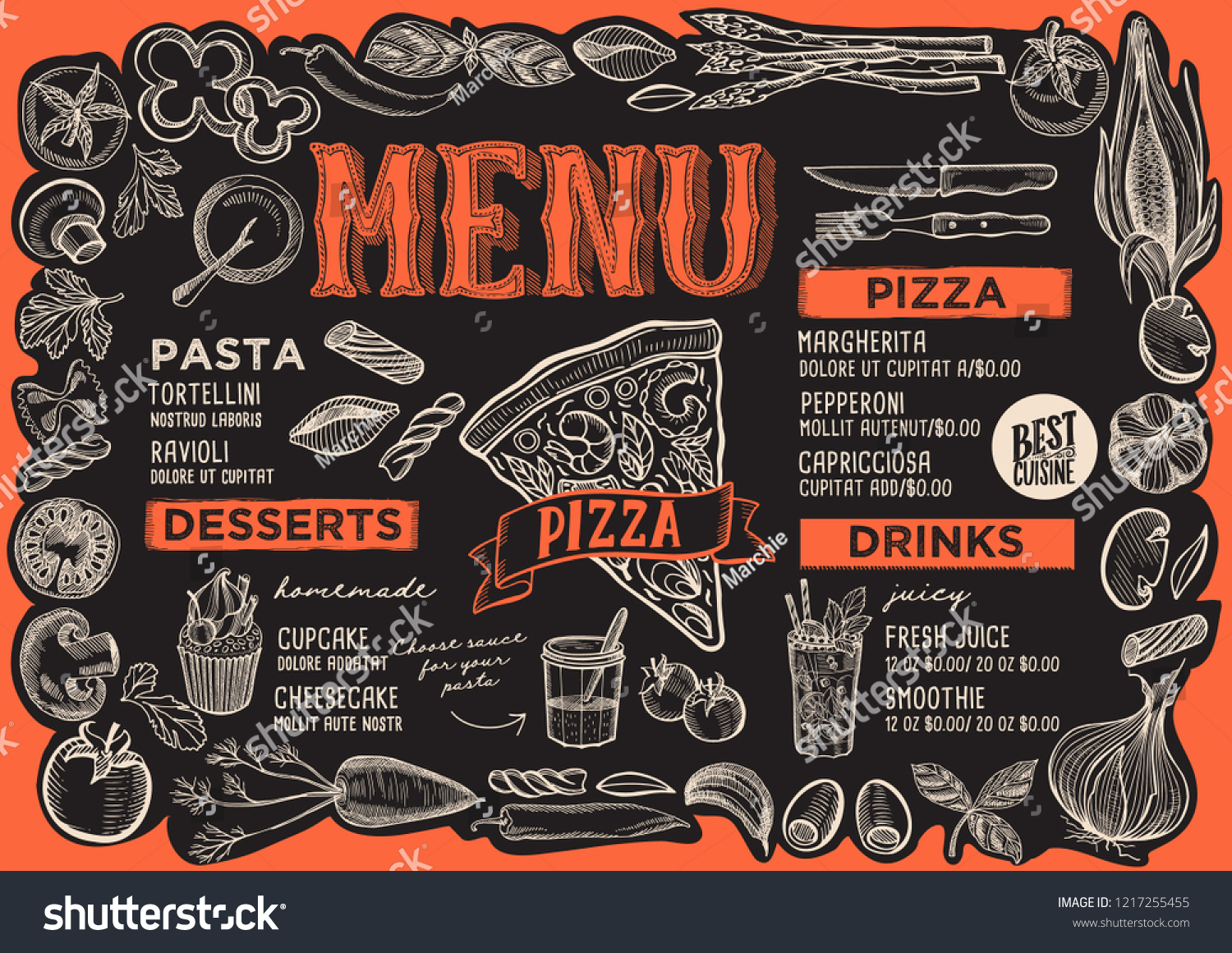 Pizza Menu Template Restaurant On Blackboard Stock Vector (Royalty Free ...