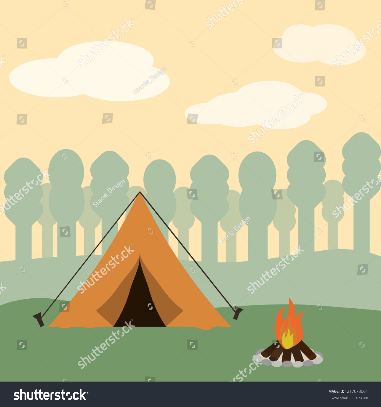 Tent Outdoor Nature Park Camp Fire Stock Vector (Royalty Free ...