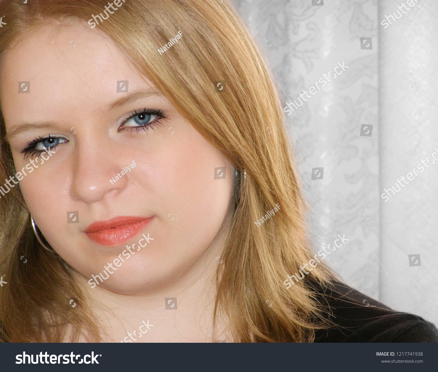 Portrait Young Chubby Blonde Girl Stock