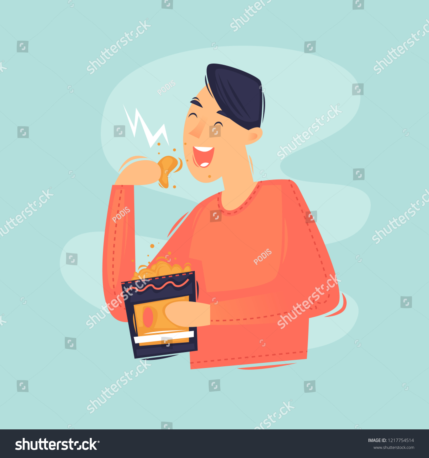 Man Eating Chips Junk Food Flat Stock Vector Royalty Free 1217754514 Shutterstock 6420