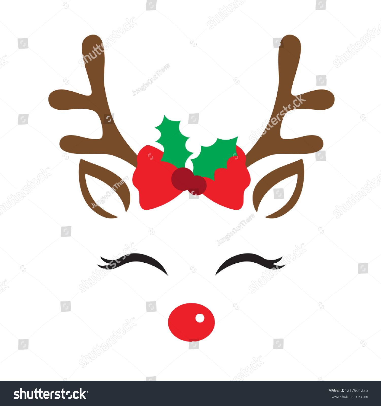 Vector Illustration Cute Reindeer Face Christmas Stock Vector (Royalty ...