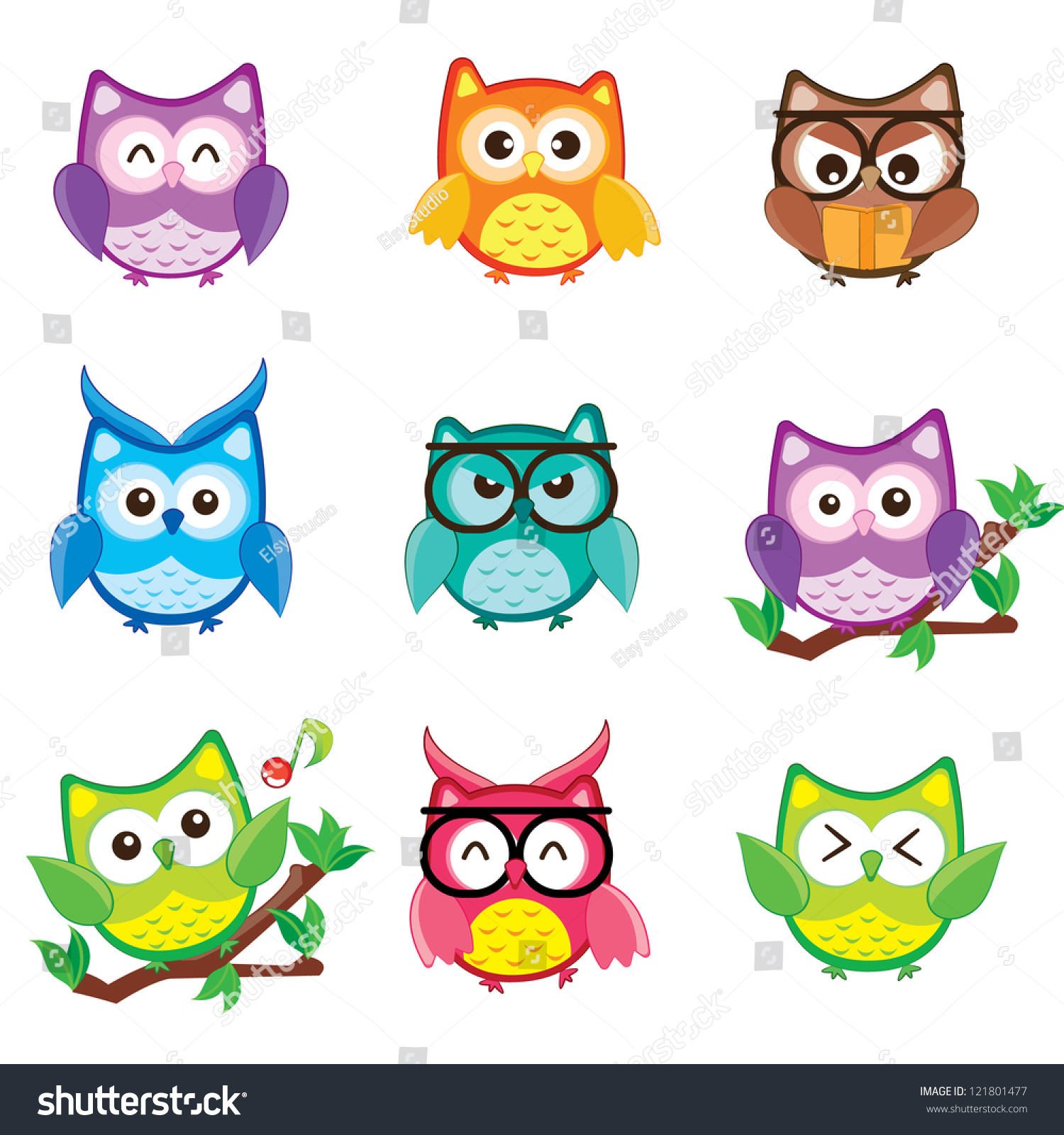 Cute Happy Owl Set Stock Vector (Royalty Free) 121801477 | Shutterstock