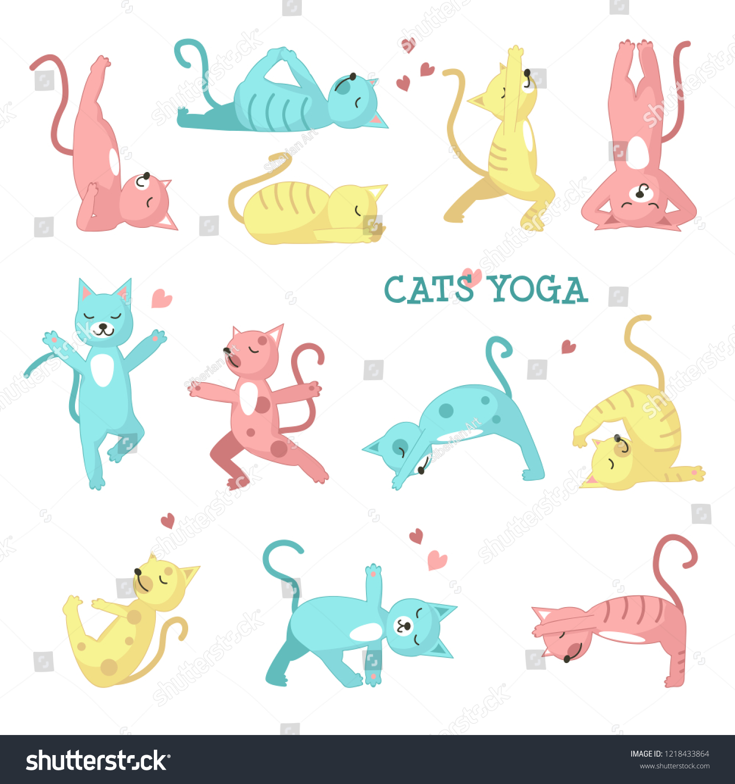 Cats Yoga Icon Set Cute Color Stock Illustration 1218433864 | Shutterstock