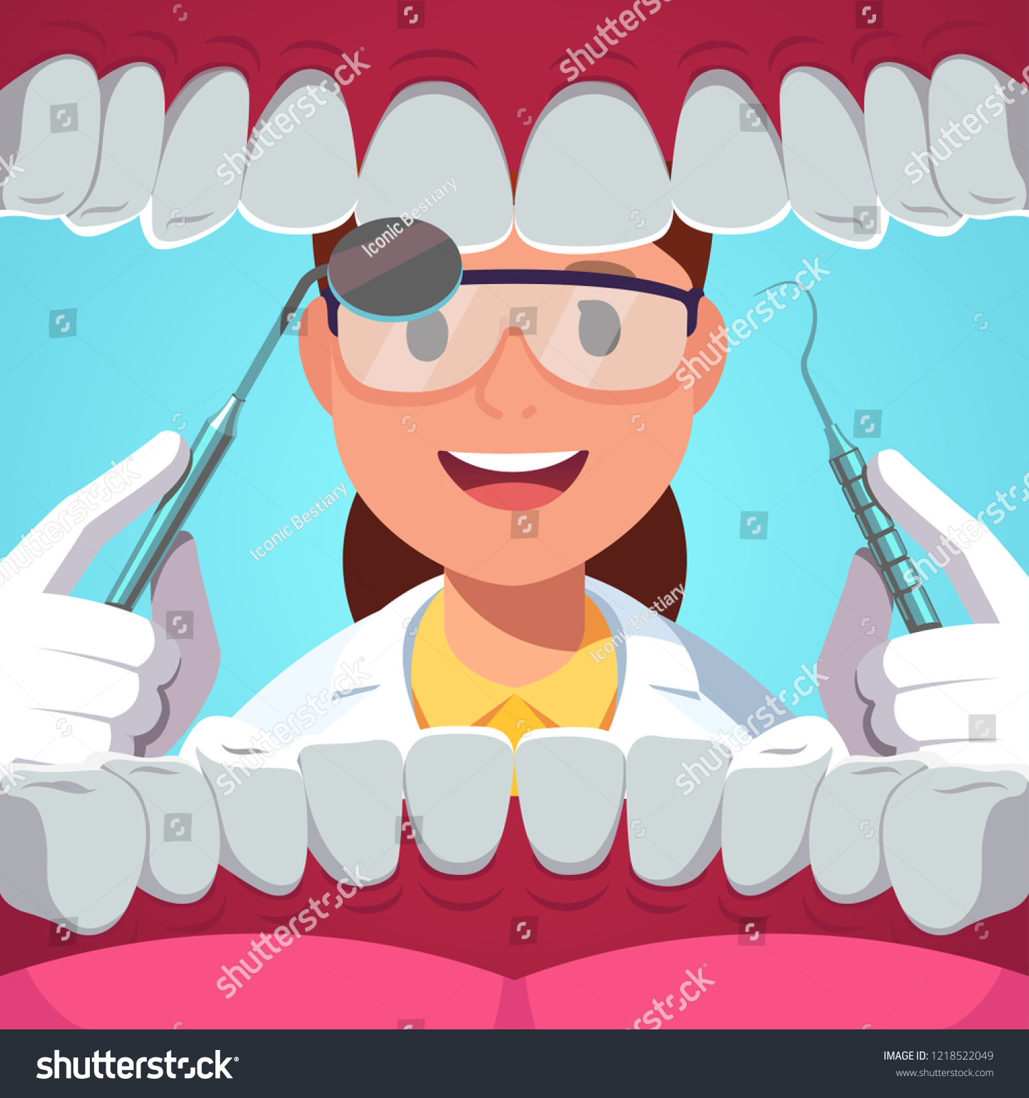 Dentist Woman Holding Instruments Examining Teeth Stock Vector (Royalty ...