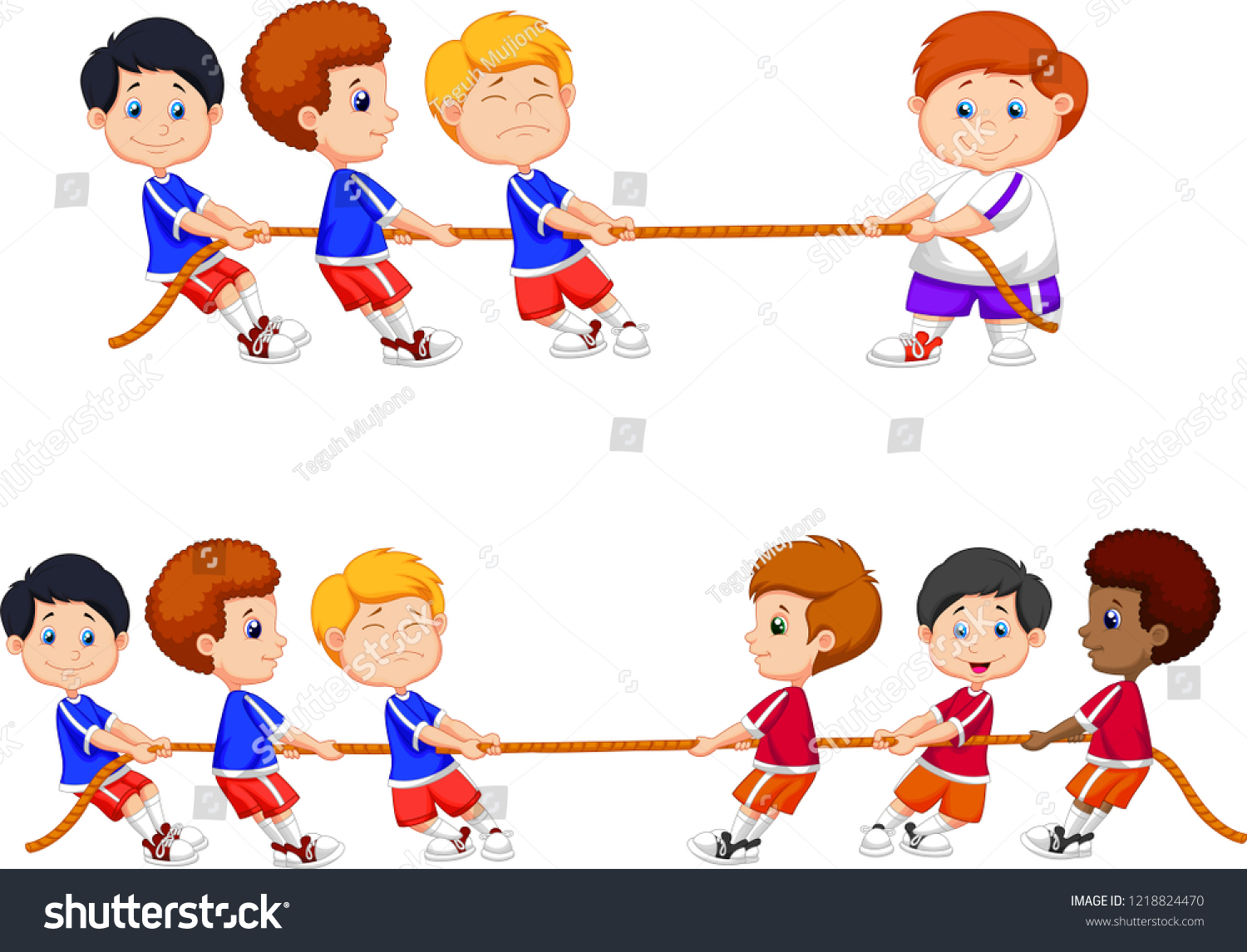 Cartoon Group Children Playing Tug War Stock Vector (Royalty Free ...