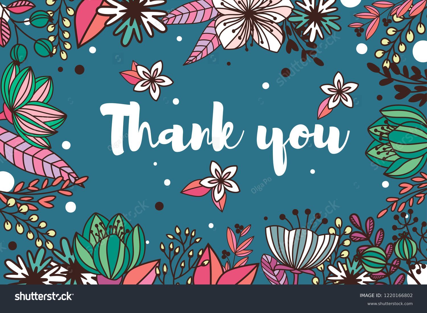 Thank You Card Hand Drawn Flowers Stock Vector (royalty Free 