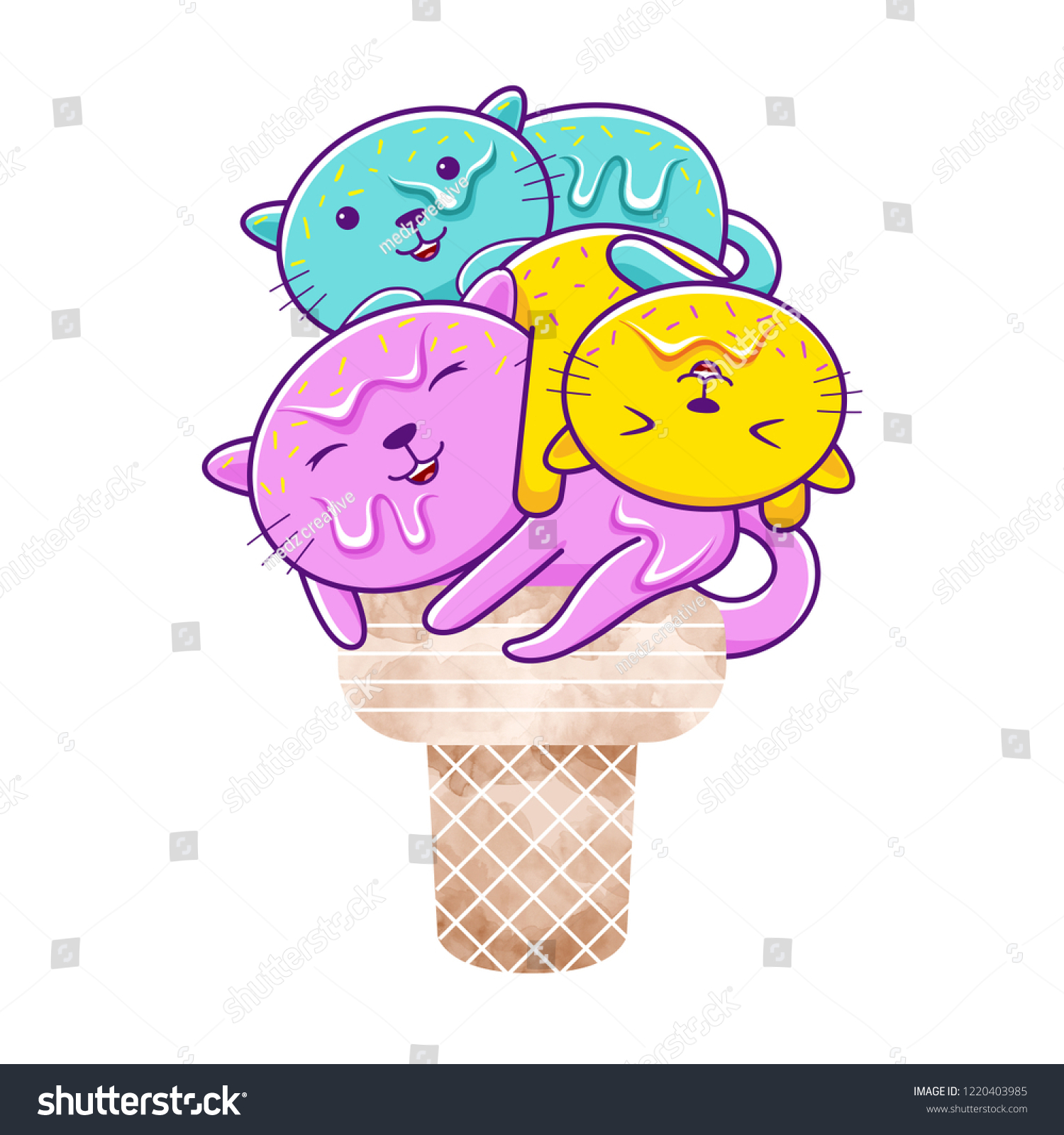 Cute Cats Ice Cream Cone Cartoon Stock Illustration 1220403985 Shutterstock 5878