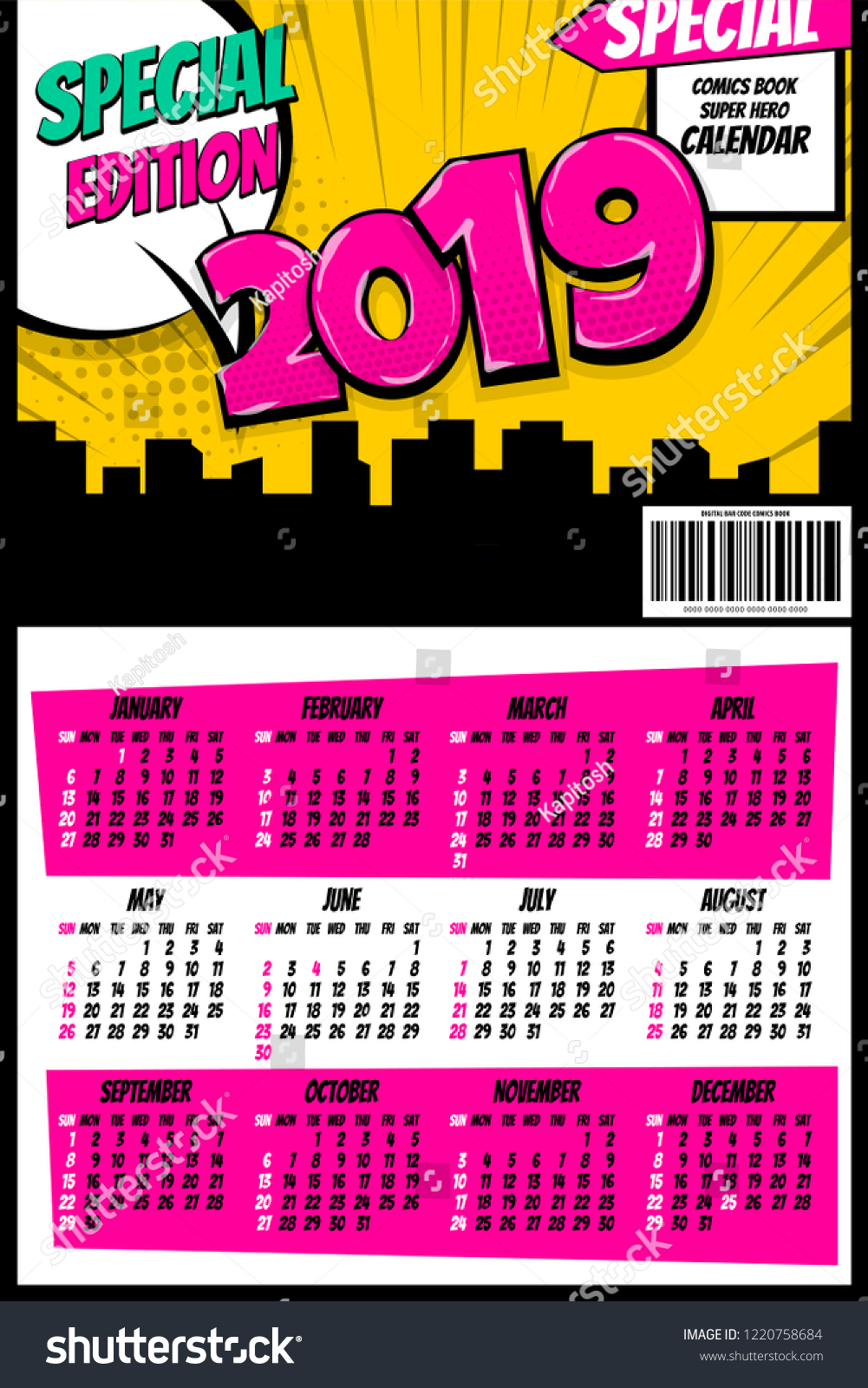 2019 Retro Comics Book Calendar Template Stock Vector (Royalty Free 2019 Retro Comics Book Calendar Template Stock Vector (Royalty Free