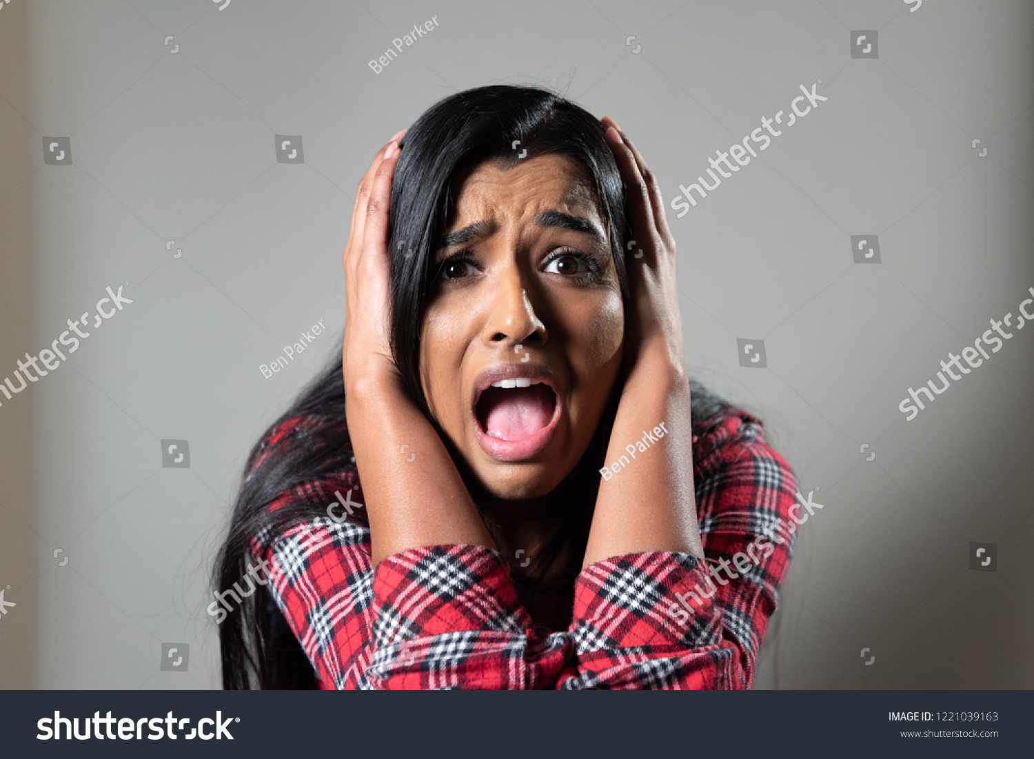 Ethnic Woman Screaming Crying Panic Studio Stock Photo 1221039163 ...