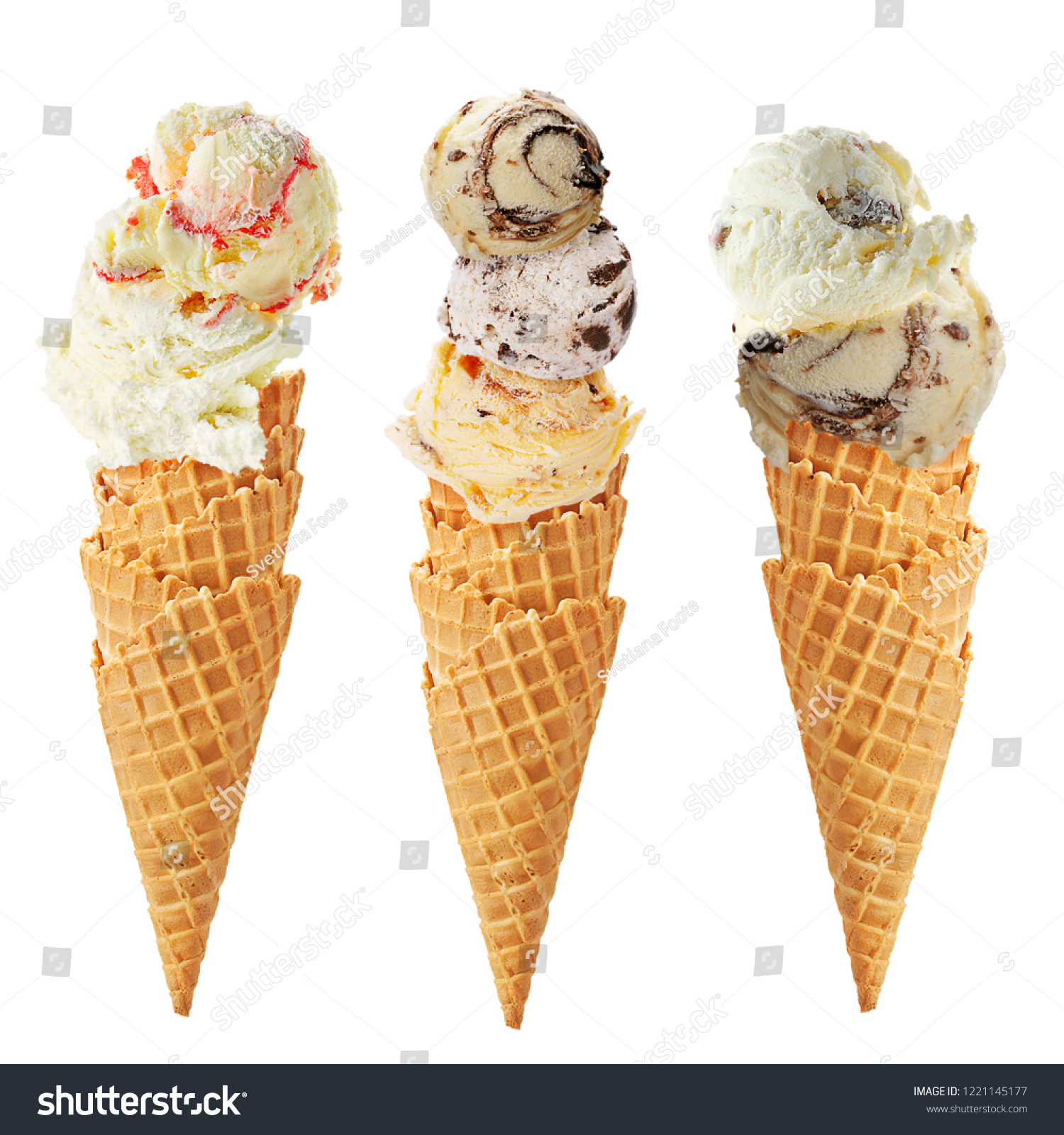 Variety Ice Cream Scoops Cones Chocolate Stock Photo 1221145177 ...