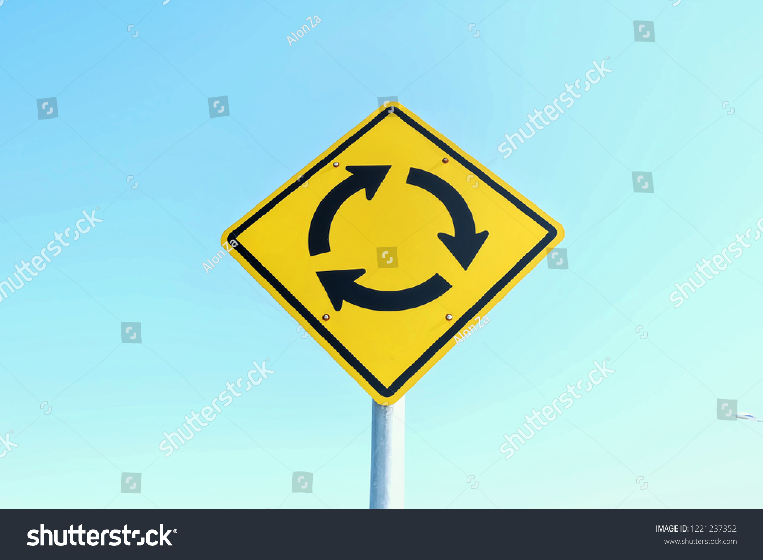 Traffic Signs Roundabout Ahead Stock Photo 1221237352 | Shutterstock