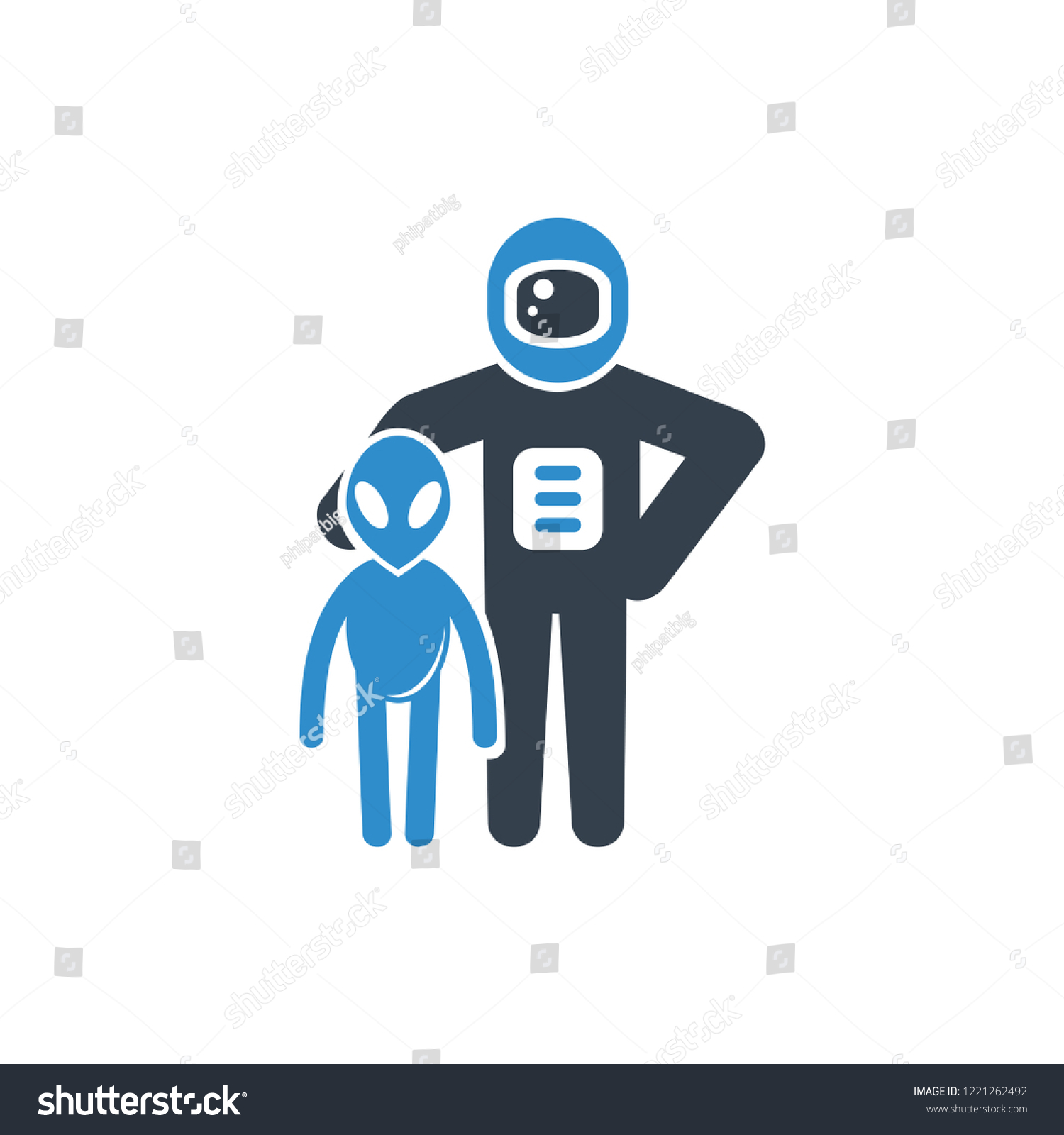 Astronaut Standing Next Alien Extraterrestrial Friendship Stock Vector Royalty Free 1221262492 