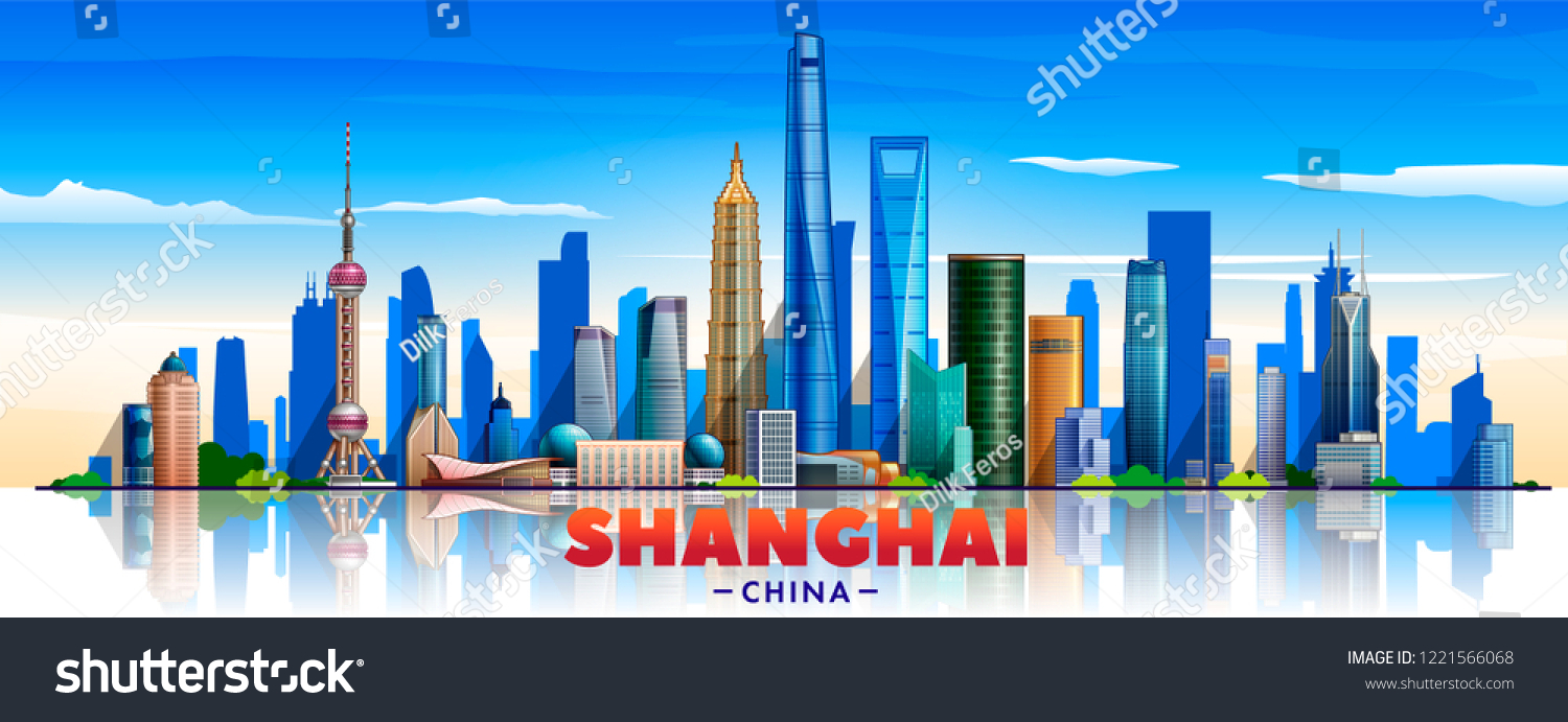 Shanghai City China Skyline Panorama White Stock Vector (Royalty Free ...