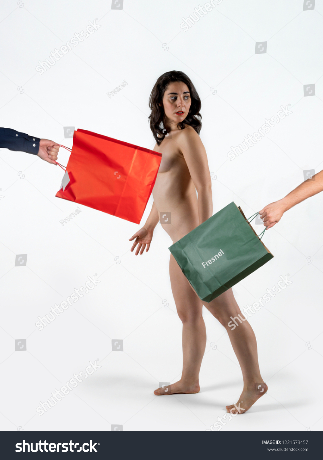Naked Woman Covering Herself Recycled Paper Shutterstock