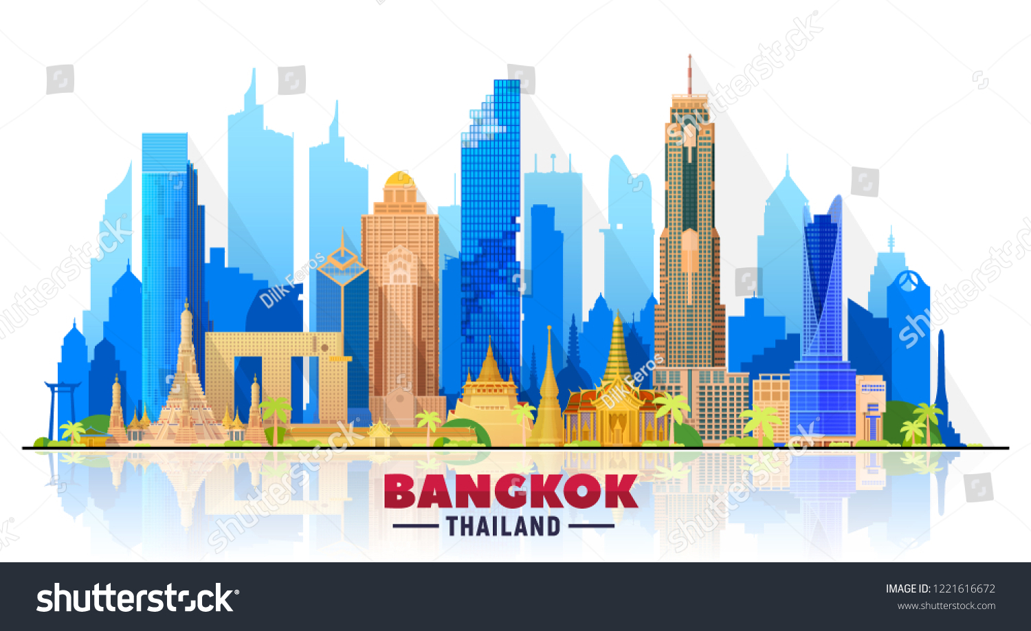 Bangkok Thailand Skyline Panorama White Background Stock Vector Bangkok Thailand Skyline Panorama White Background Stock Vector