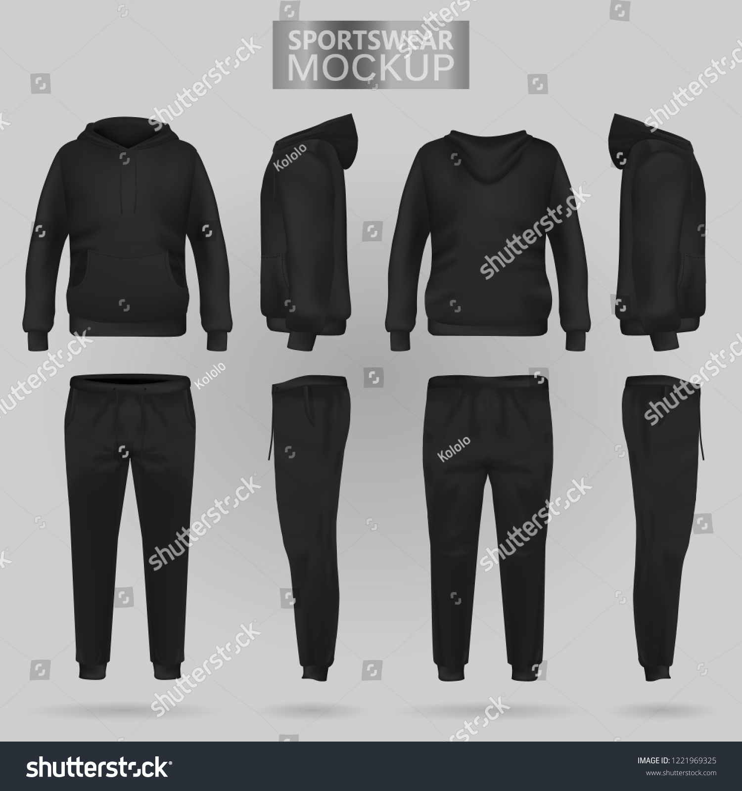 Mockup Black Sportswear Hoodie Trousers Four Stock Vector (Royalty Free ...