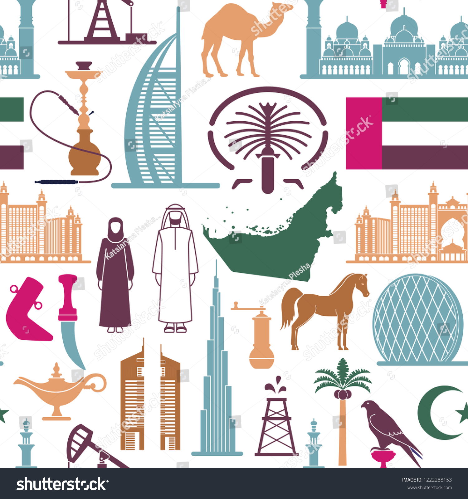 Symbols United Arab Emirates Seamless Background Stock Vector (Royalty ...