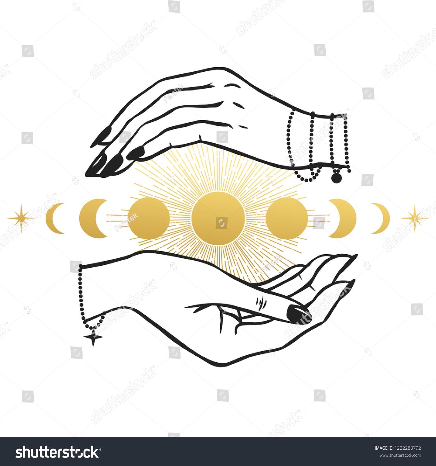 Womens Hands Holding Moon Hand Drawn Stock Vector (Royalty Free ...