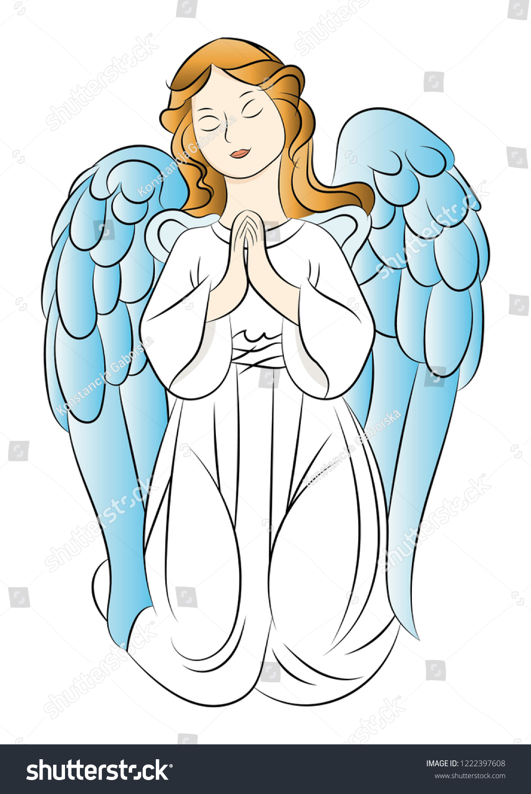 Christmas Cute Praying Angel Wings On Stock Vector (Royalty Free ...