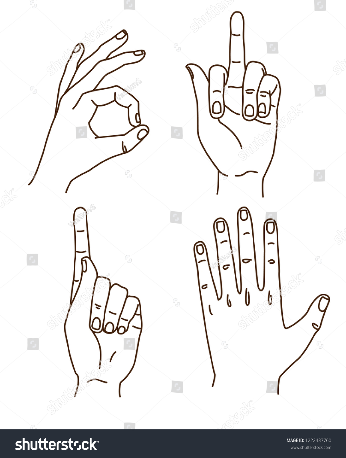 Hands Gestures Hand Drawn Set Stroke Stock Illustration 1222437760 ...