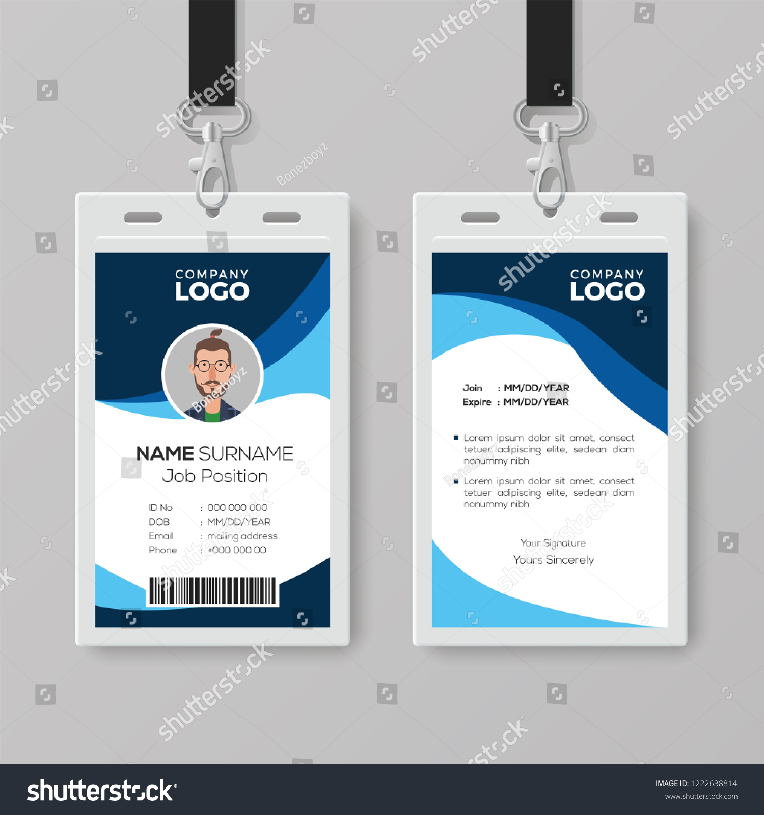 Stylish Id Card Blue Details Stock Vector (Royalty Free) 1222638814 ...