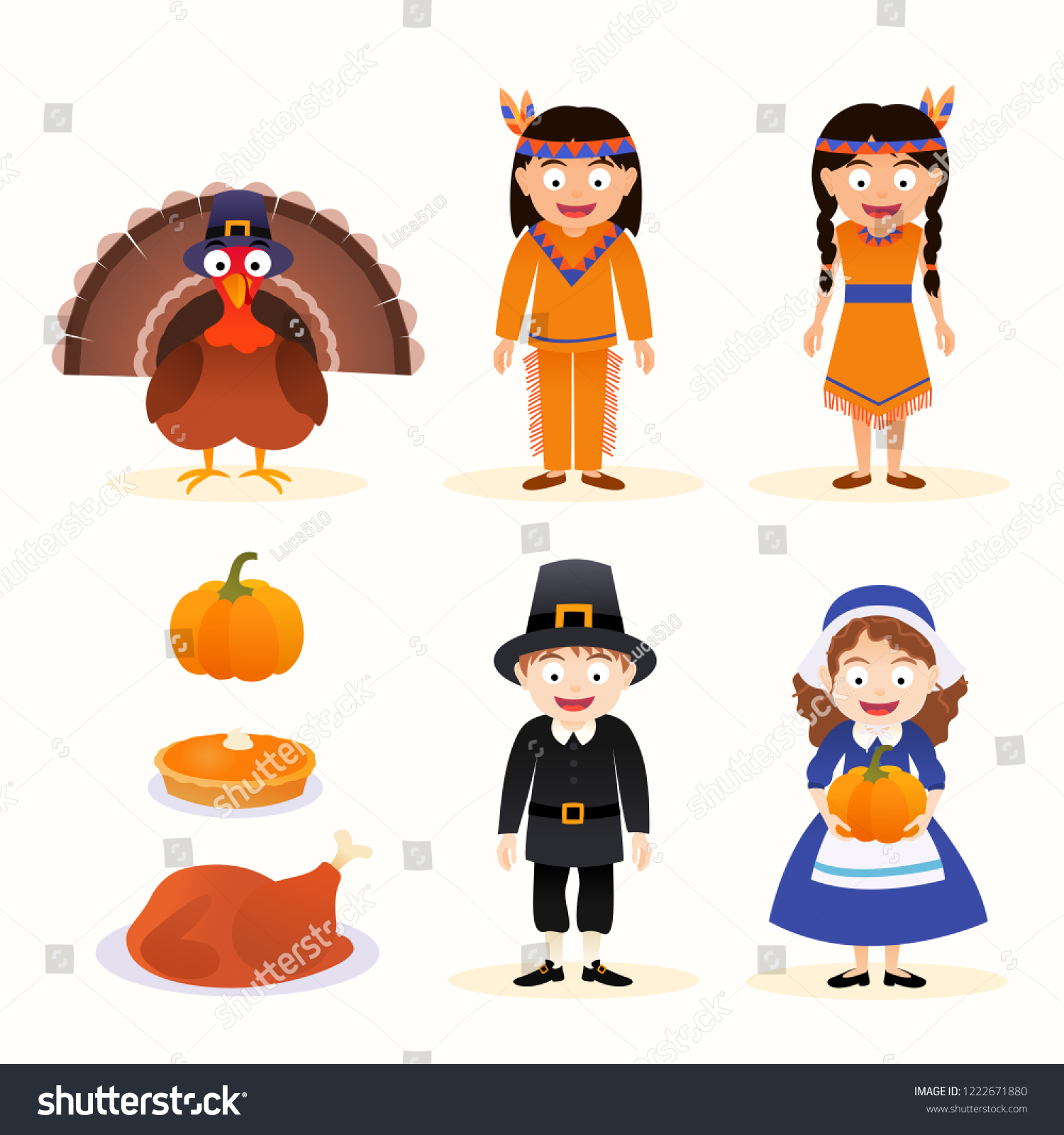 Vector Set Thanksgiving Icons Characters Isolated Stock Vector (Royalty ...