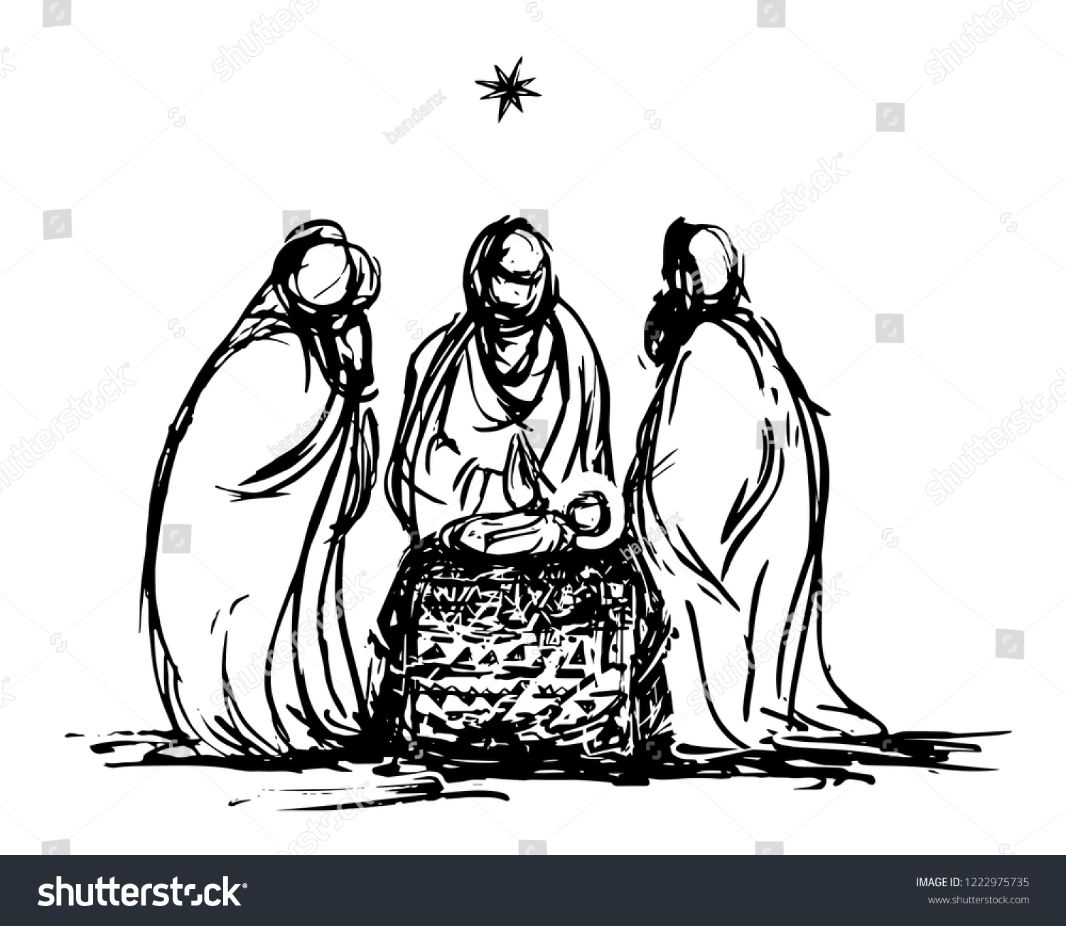 Three Wise Men Baby Jesus Stock Vector (Royalty Free) 1222975735 ...