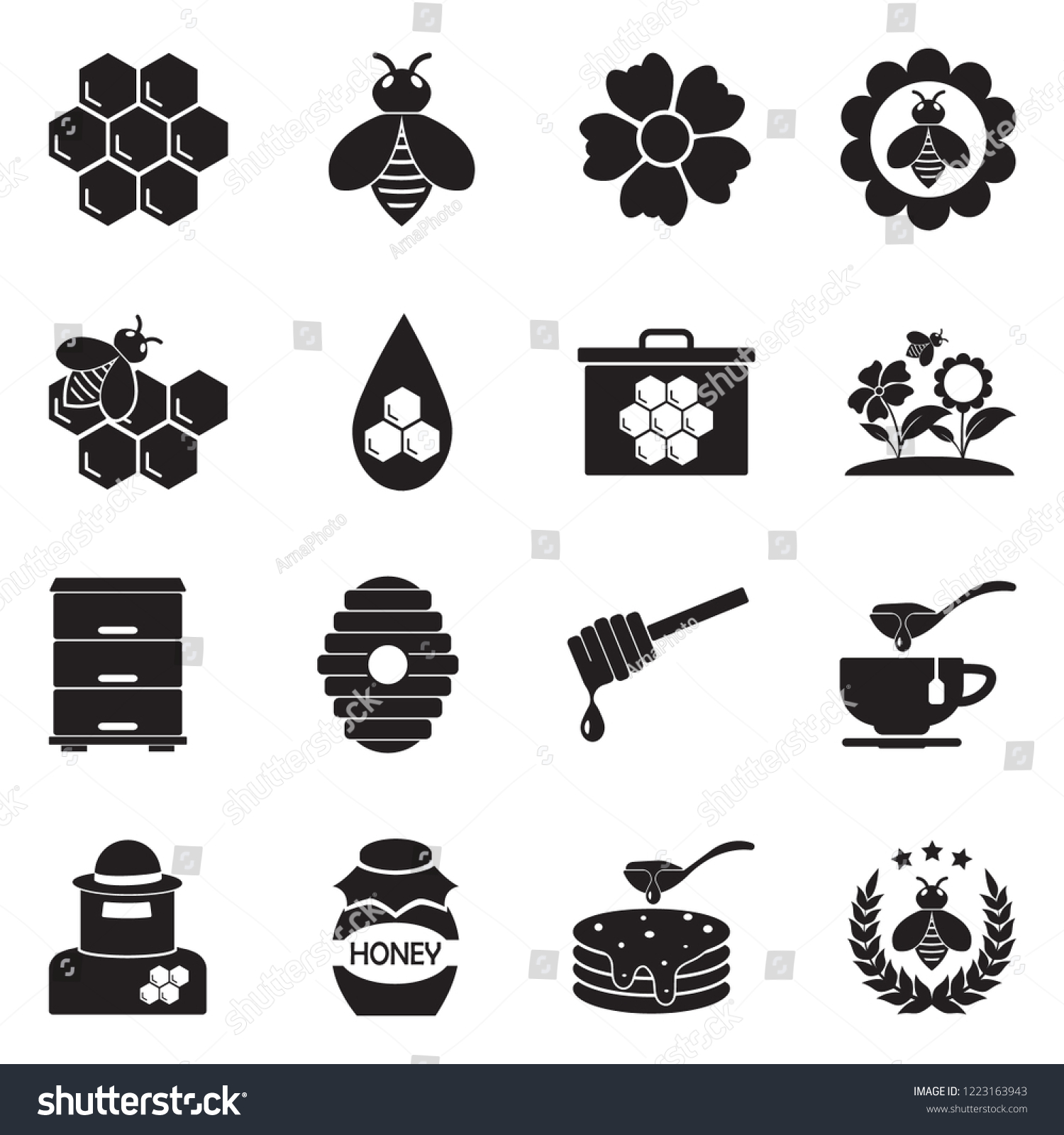 Honey Icons Black Flat Design Vector Stock Vector (Royalty Free ...