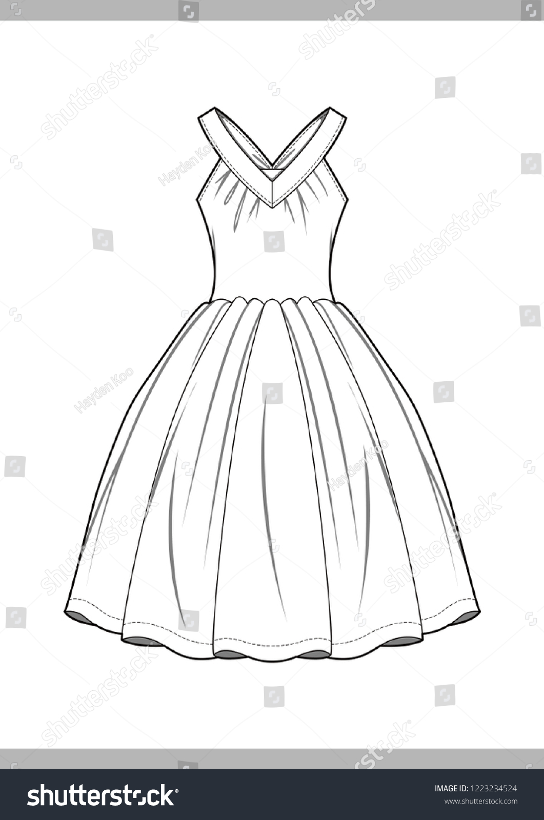 Dress Fashion Technical Drawings Vector Template Stock Vector (Royalty ...