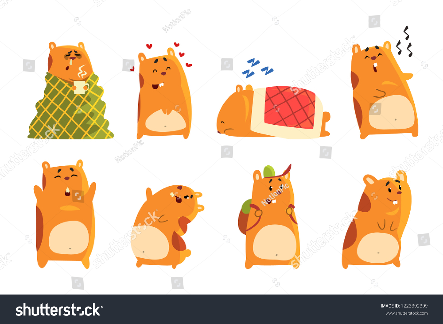 Cute Cartoon Hamster Characters Set Funny Stock Vector (Royalty Free ...