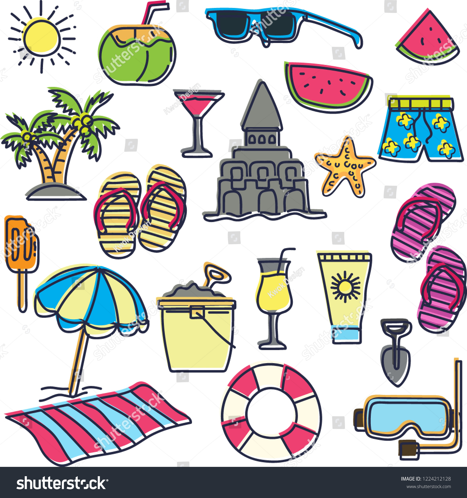 Set Summer Sketch Vector Design Icon Stock Vector (Royalty Free ...