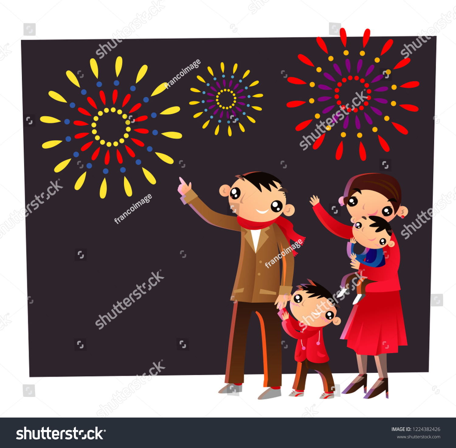 Vector Illustration Hong Kong Family Watching Stock Vector (Royalty ...