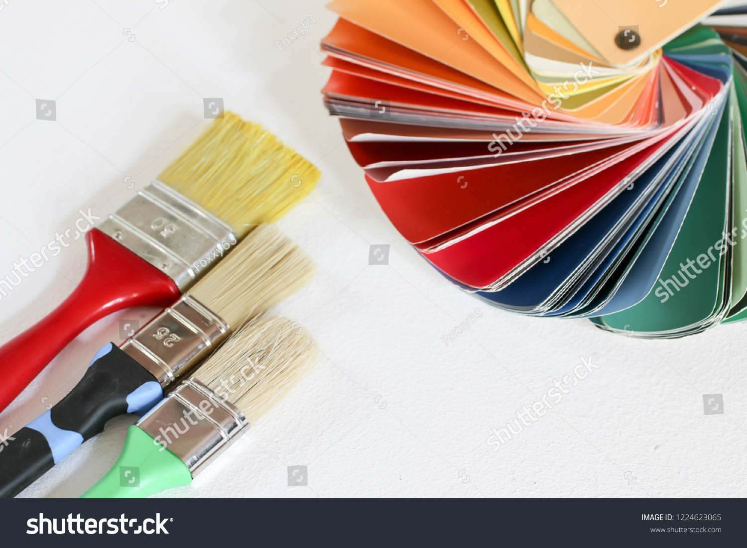 Color Swatches Paint Brushes Stock Photo 1224623065 Shutterstock   Stock Photo Color Swatches And Paint Brushes 1224623065 