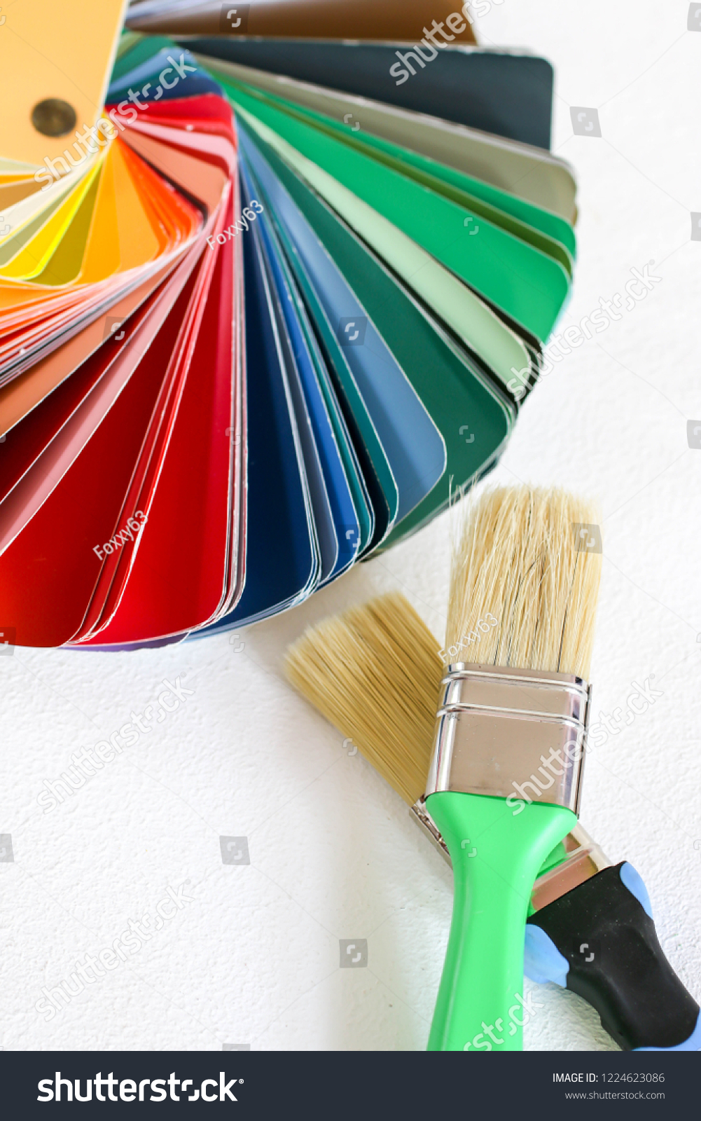 Color Swatches Paint Brushes Stock Photo 1224623086 Shutterstock   Stock Photo Color Swatches And Paint Brushes 1224623086 