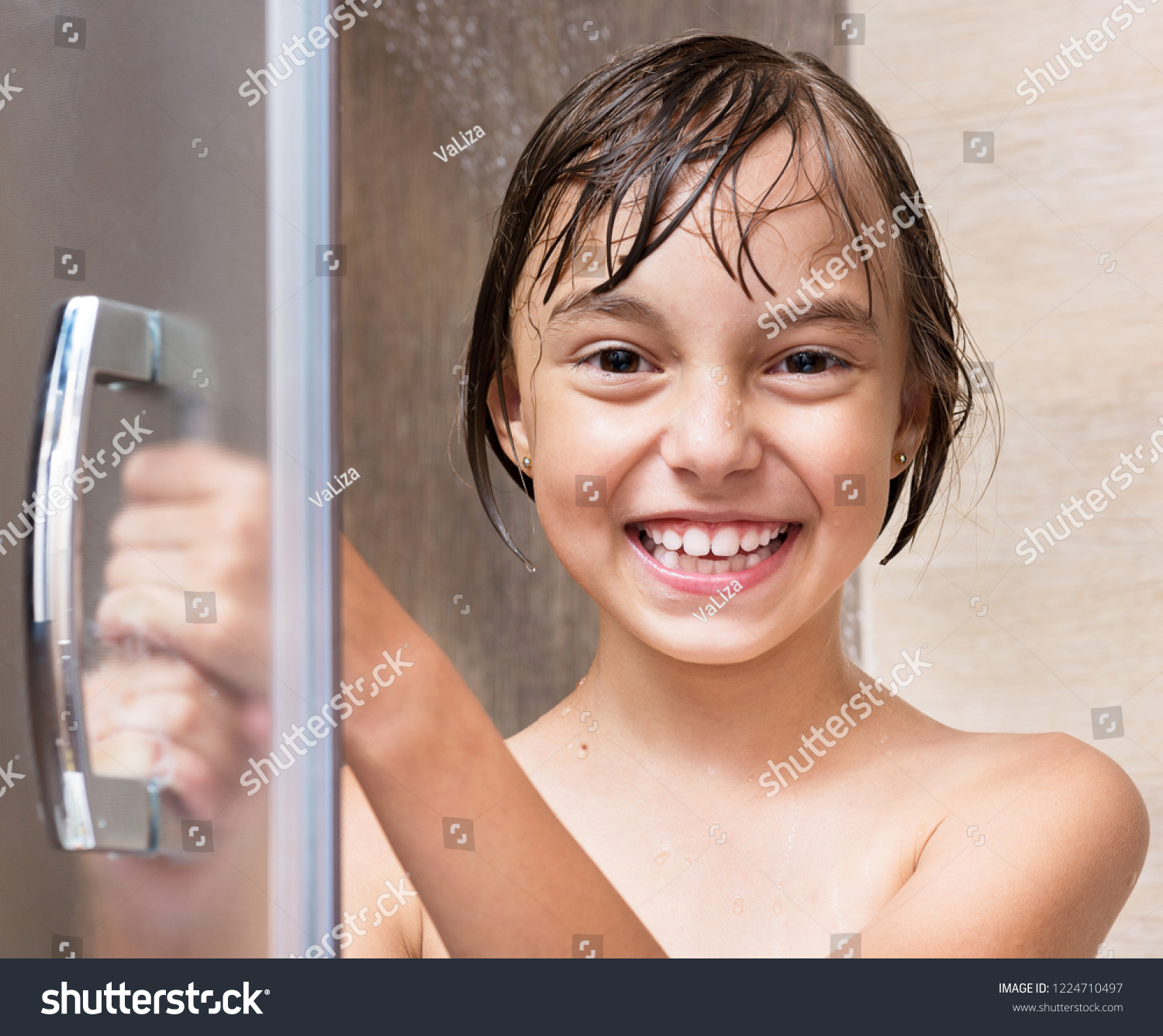 Cheerful Beautiful Girl Bathing Under Shower Foto Stok 1224710497 Shutterstock 